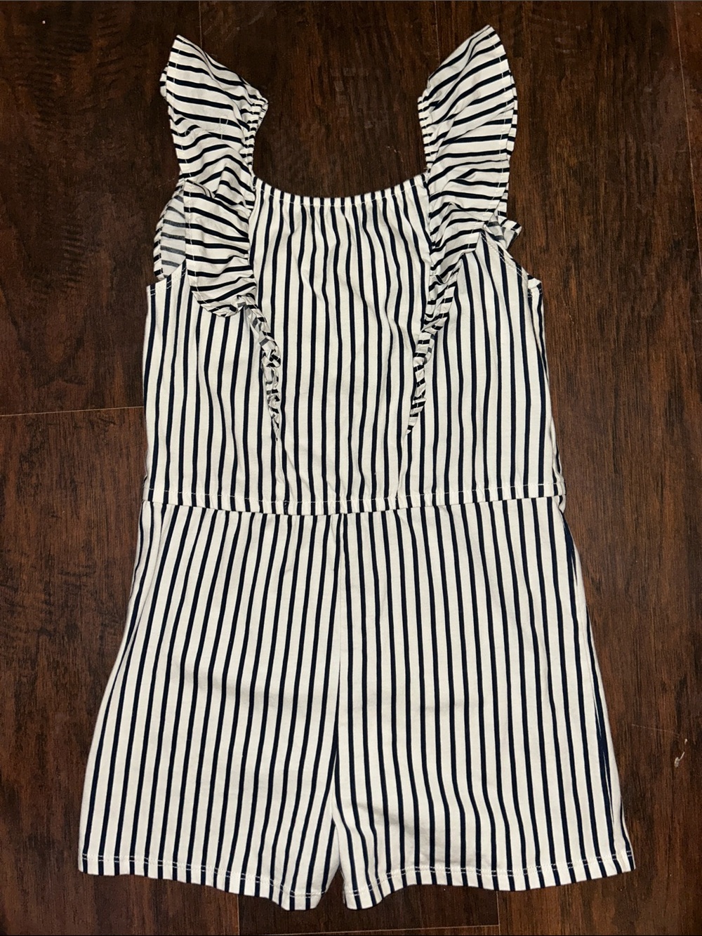 Girl’s H&M Navy & White Striped Ruffle Romper Sz 10